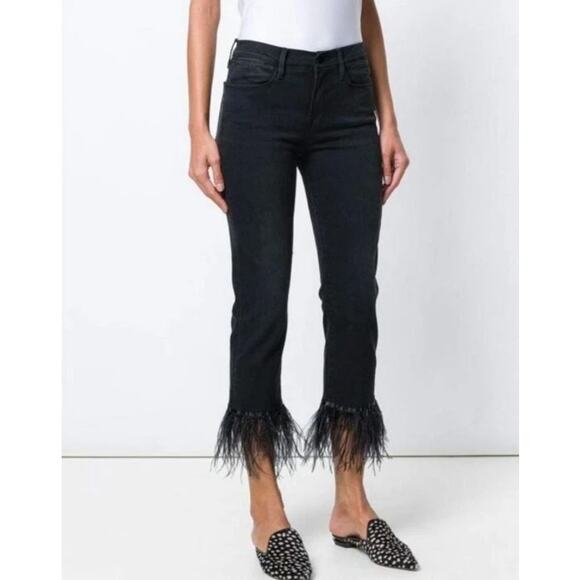 Frame Denim Le High Straight Feather Hem Cropped Jeans Ludlow Black 26 / 2 - Picture 2 of 11